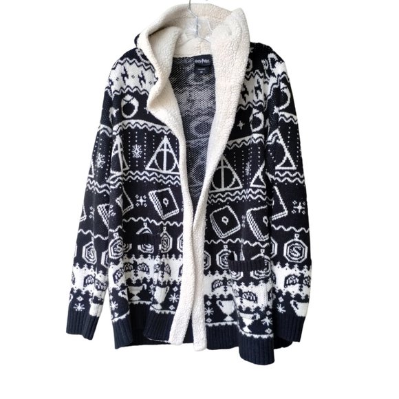 Hot Topic Sweaters - Harry Potter Horcrux Fair Sherpa Open Cardigan Sweater Hood Pockets szL